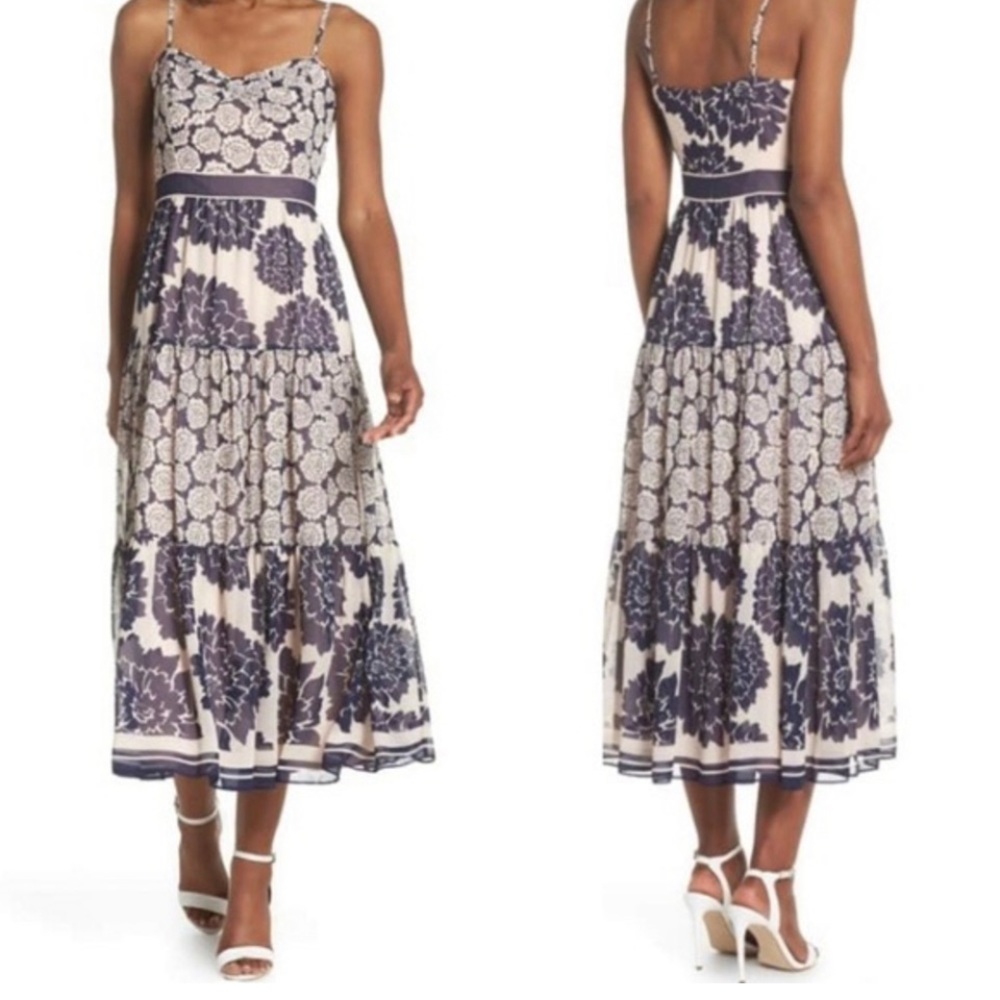 Eliza J Navy and Pink Floral Maxi Dress | Size 2